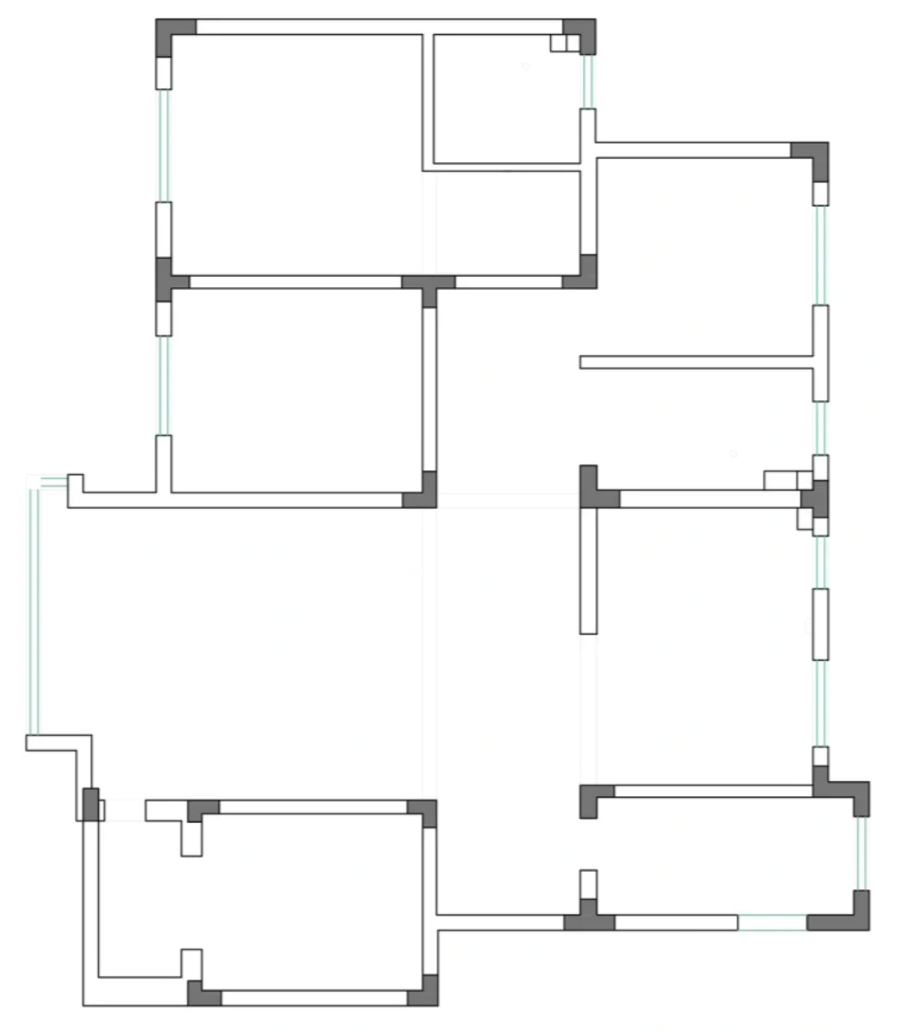 Original floor plan of a cluttered living room