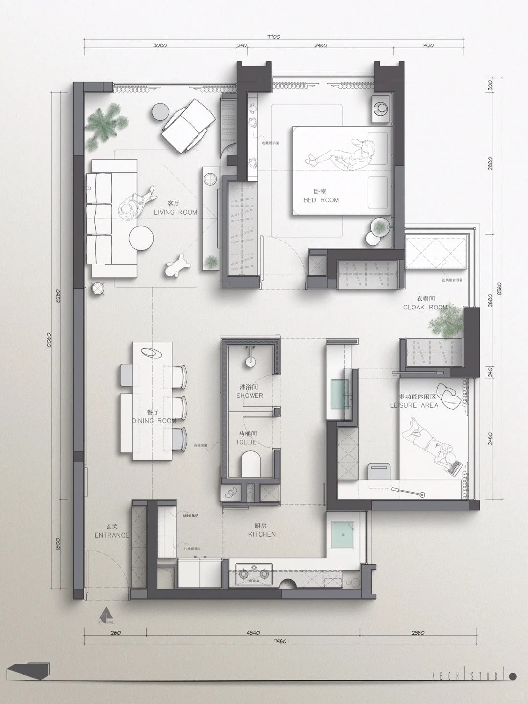 A bright, open-concept living and dining area in a modernly renovated apartment.