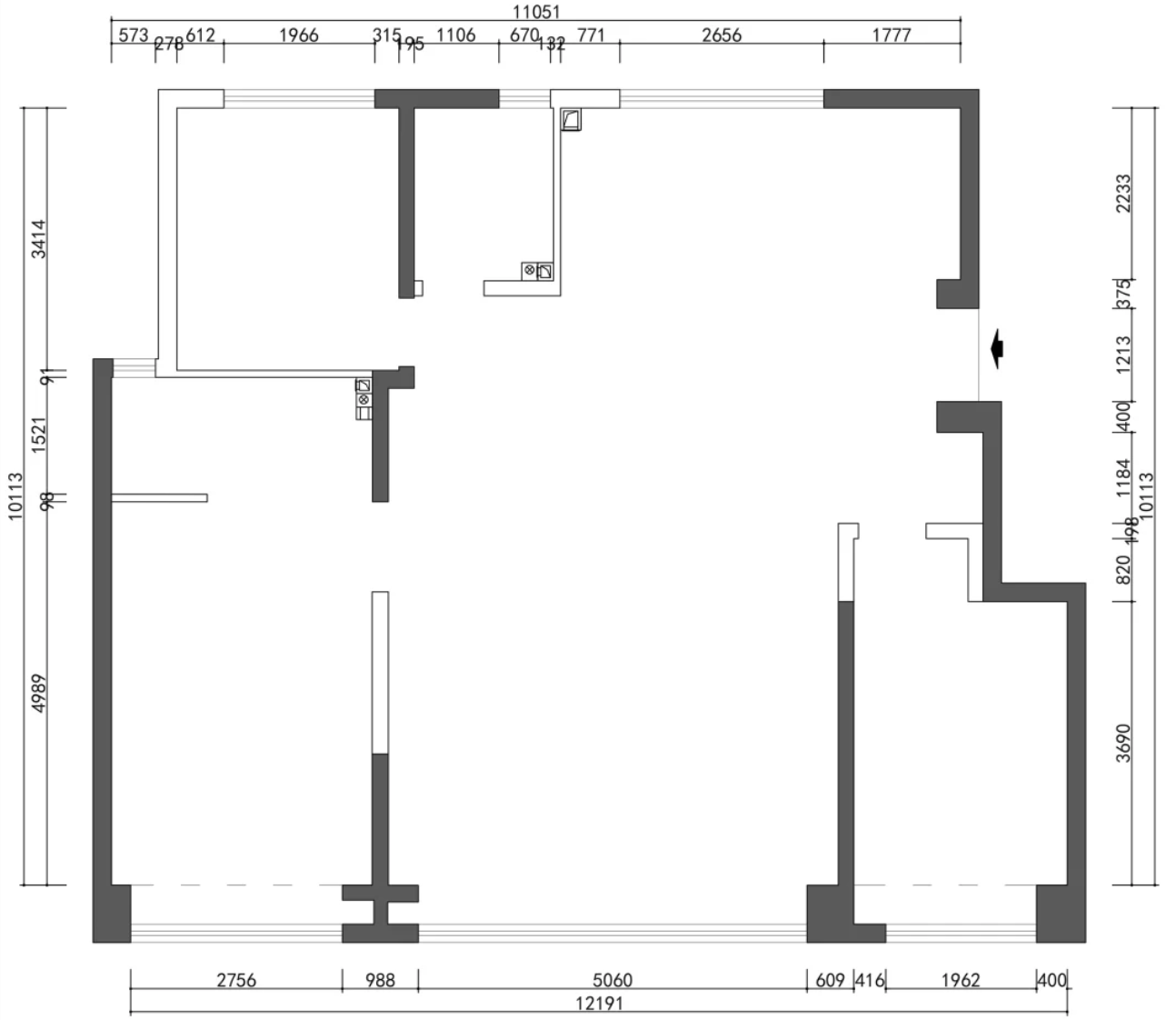 The original floor plan showing no clear separation for a home office.