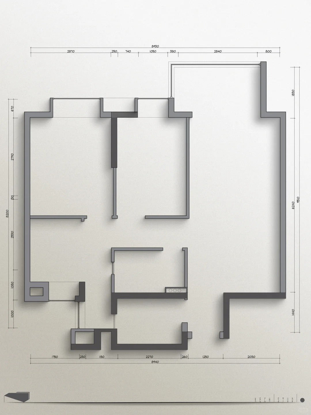 The original floor plan showing four separate, underutilized bedrooms.