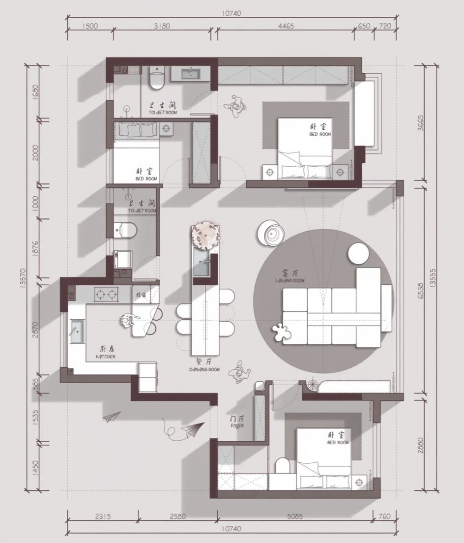 A bright and airy compact living space, showcasing smart multi-functional design.